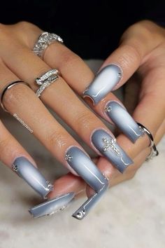 Add some luxury to your nails with velvet textures that create a plush, soft-touch finish! #velvetnails #luxurynails #nailart #naildesigns #manicure #texturednails #nailtrends Grey Nail Ideas, Wife Nails, Blue And Silver Nails, Concert Nails, Grey Nail, Nails Collection, Velvet Nails, Punk Nails, Airbrush Nails