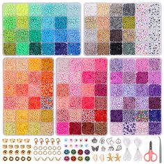 various colors of beads, scissors and other crafting supplies