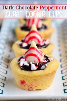 chocolate peppermint sugar cookie cups on a plate