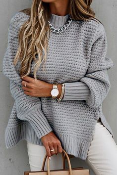 Pullover Mode, Stylish Coat, Estilo Chic, Sleeves Clothing, Knitting Women Sweater, Mock Neck Sweater, Sleeves (women), Winter Sweaters, Outfit Casual