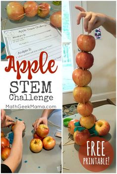 This fun apple STEM challenge will excite your kids. It's perfect for back to school or fall or to use along with the book, "Ten Apples Up On Top"! #stemresources #appleSTEM #STEMchallenges #mathresources #fallmathfun @mathgeekmama Fall Stem Activities For Kids, Ten Apples Up On Top, Fall Stem Activities, Fall Math Activities, Stem Activities Preschool, Fall Science, Stem Resources, Apple Stem