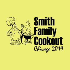 the smith family cookout logo is shown in black and white on a yellow background