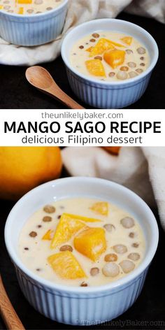 two bowls filled with mango sago recipe