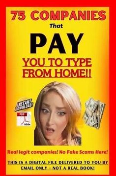 an advertisement for the company that pay you to type from home, featuring a woman's face and money