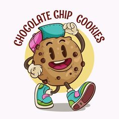 chocolate chip cookies character running and smiling