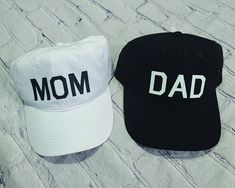 Custom MOM & DAD hats White Cap For Mother's Day, Black And White Hats, Mom Black, White Hat, Mom Dad, Trucker Cap, Mom And Dad, Dad Hats, Caps Hats