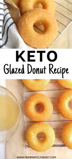 glazed donuts on a cooling rack and in front of a glass of orange juice