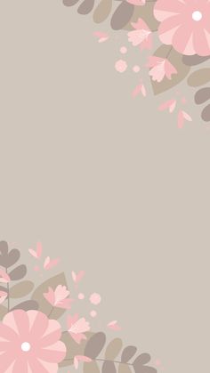 an abstract floral background with pink flowers and leaves on a light gray background for text or image