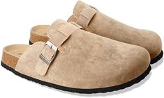 Clogs for Women Suede Soft Leather Clogs Classic Cork Clog Antislip Slippers Waterproof Mules House Sandals Buckle Clogs For Women, Boston Clogs, Men Suede, Womens Mules, Fall Shoes, Womens Clogs