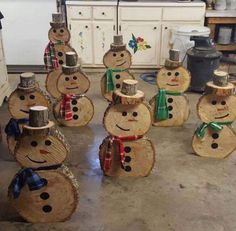 the snowmen are made out of wood