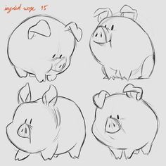 three pigs are shown in different stages of drawing