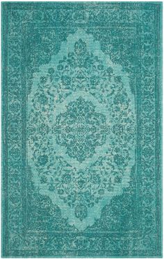 The Classic Vintage Rug Collection transforms traditional rug artistry into fashion-smart decor with antique-look, flat weave area rugs. A brilliant blend of distressed-finish colors displayed in soft cotton revive the classic motifs of Classic Vintage area rugs for a look ideally styled for today's eclectic decorating preferences. Safavieh Classic Vintage Bornez 5 X 8 (ft) Aqua Indoor Distressed/Overdyed Vintage Area Rug in Blue | CLV121E-5 Turquoise Living Room Decor, Aqua Rug, Rooms Decor, Vintage Throws, Aqua Area Rug, Style Royal, Safavieh Rug, Beige Carpet, Family Room Decorating