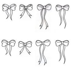 six different bows drawn in black and white