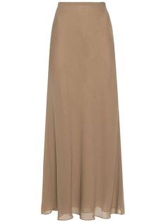 light brown silk georgette semi-sheer construction double layer concealed side zip fastening Skirt Silk, Versace Outfit, Silk Maxi, Yoko London, Wardrobe Edit, City Dress, Brown Silk, Line Skirt, Dolce E Gabbana