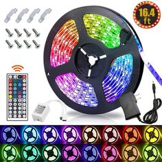 the color changing led strip light with remote control and 24ft length, includes 4 different colors