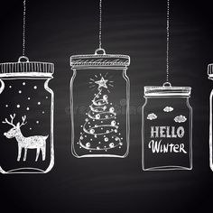 three mason jars with christmas tree and deer