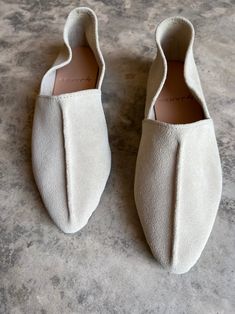 Leigh Slides - Moroccan Leather Slippers | byJAMES Suede Slip-ons With Suede Lining And Closed Toe, Beige Pointed Toe Slip-ons With Leather Sole, Beige Suede Summer Loafers, Beige Suede Loafers For Summer, Summer Beige Suede Loafers, Suede Slip-on Mules With Pointed Toe, Slip-on Suede Mules With Pointed Toe, Beige Suede Slip-ons With Flat Heel, Chic Suede Slip-ons With Leather Sole