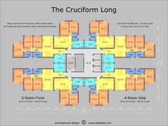 the crucifm floor plan shows three rooms and four bathrooms, each with different floors