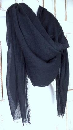 "Handmade large black gauzy crinkled cotton blend wrap shawl scarf/oversized lightweight black scarf/unisex raw hem fringe scarf Measurements... -length: 76\" -width: 56\" Features... -lightweight gauzy cotton/poly blend -raw fringe edges -oversized design perfect for use as a shawl, scarf or cover up -the perfect layering piece -handmade in California -made to order" Standard Measurements Chart For Women, Black Summer Jumpsuit, Elegant Kimono, Scarf Blanket, Sequin Scarf, Travel Scarf, Linen Scarves, Wrap Shawl, Black Scarf