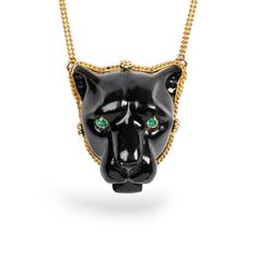 This glossy black Obsidian was hand-carved into a powerful, black panther and brought to life with sparkling Emerald eyes. This wild cat embodies grace and courage. It is encased it in an 18k gold bezel with braided detail and prongs. One of a kind. Black Panther Necklace, Panther Necklace, Watermelon Tourmaline Jewelry, Mixed Metal Bracelets, Dancing Diamond, Emerald Eyes, Diamond Initial Necklace, Buy Jewellery Online, Protection Amulet