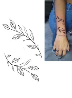 a woman's hand with a tattoo on her left wrist and an image of a plant