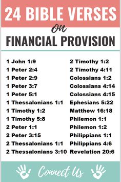 a poster with the words 24 bible verses on financial provisions