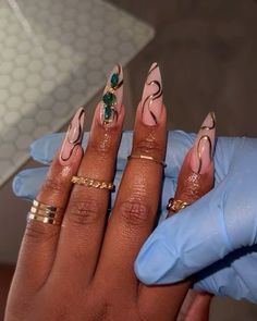 Long Almond Gel X Nails, Dope Nail Designs Almond, Almond Stiletto Nails, Ohio Columbus, Long Almond Nails, Swarovski Nails