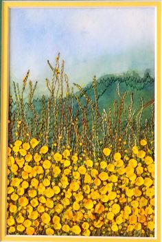 a painting of yellow flowers in a field