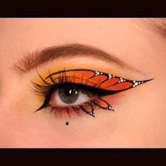 Monarch Eye Makeup, Monarch Butterfly Eye Makeup, Butterfly Themed Makeup, Monarch Butterfly Costume Women, Butterfly Halloween Makeup Easy, Monarch Butterfly Outfit, Monarch Butterfly Makeup Halloween