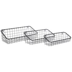 three wire baskets on white background