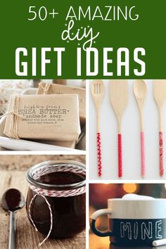 collage of homemade gift ideas with text on top that reads "50+ amazing diy gift ideas" Gift Post, Inspirational Gifts, Shea Butter, Diy Gift