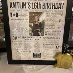 a newspaper with the front page of kattlin's 16th birthday on it