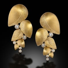 Discover Diamond Leaf Earrings by Rosario Garcia, and get inspired by more original art and unique treasures created by artists. Shop now! Modern Jewelry Macy's, Statement Leaf Earrings, Luxury Handmade Gold Danglers, Luxury Statement Earrings, Luxury Handmade Earrings, Unique Jewelry 1stdibs, Luxury Leaf-shaped Nature-inspired Jewelry, Big Gold Diamond Earrings, Leaf Inspired Jewellery