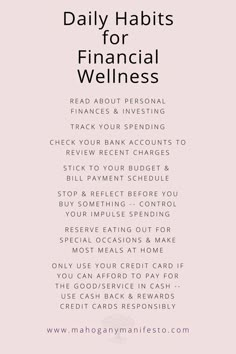 a pink poster with the words daily habitts for financial wellness