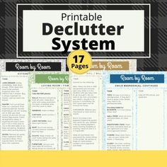 the printable declutter system is shown in black and white, with text that reads