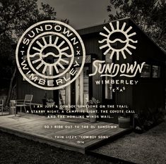 the sundown winery sign is lit up in black and white