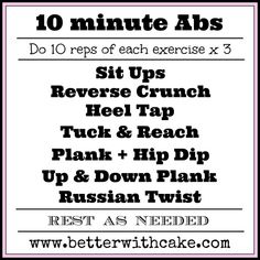 the 10 minute abs workout for women with text overlaying it in black and white