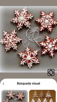 some red and white snowflakes on a table