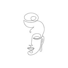 a line drawing of a woman's face with a thought bubble above her head