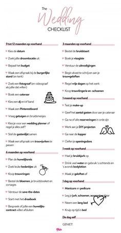 the wedding checklist is shown in pink