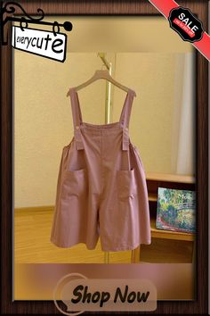 Kawaii Bunny Ears Doll Collar T-shirt Wide Leg Overall Shorts Short Solid Color Cotton Tops, Cute Short Cotton Tops, Cute Short Pink Top, Cute Pink Short Top, Short Pink Cotton Tops, Cute Pink Top With Pockets, Cute Spring Tops With Pockets, Pink Overalls, Kawaii Bunny