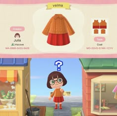 an animal crossing character is shown in this screenshot from the game, which features a girl with glasses and a red dress