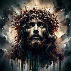 the face of jesus with crown of thorns on his head