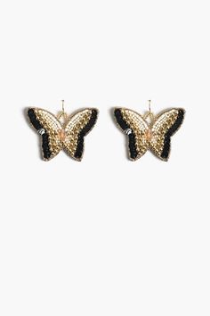 The Luxe Butterfly Beaded Earrings will add a little sparkle to your everyday look. Crafted from black, gold and white beads, these earrings are handmade by skilled artisans for a look that is both stylish and unique. Perfect for any special occasion, these earrings will add a touch of elegance and glamour to your outfit. Pair these with a hand beaded bag over a classic dress and be prepared for compliments! Butterfly Shaped Beaded Earrings Handcrafted in black, gold and white Made by skilled ar Handmade Butterfly Beaded Earrings For Gift, Butterfly Beaded Earrings, Butterfly Seed Bead Earrings, Beaded Brick Stitch Butterfly Earrings, Butterfly Wing Beaded Earrings, Hand Beaded Bag, Black Bee, Light Earrings, Orange Earrings