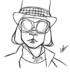 a drawing of a woman wearing glasses and a hat