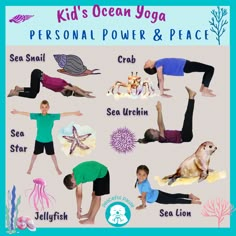 Let's mobilize our yoga bodies and minds to transform into sea creatures and test out some water sports during this ocean-themed yoga adventure story. Along the way, we'll use our breath and positive affirmations to harness our personal power and find our inner peace. Seaside serenity, here we come! Ocean Yoga Poses For Kids, Yoga Bodies, Kids Yoga Themes, Ocean Yoga, Kid Yoga Lesson Plans, Ocean Theme Preschool, Water Yoga, Ocean Theme Classroom