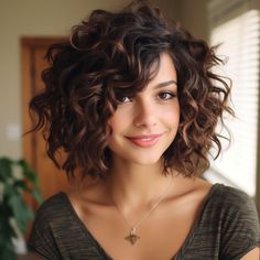 Curly Hair With Layers Short, Curly Bob Round Face Over 40, Haircuts You Can Wear Curly Or Straight, Stylish Curly Haircuts, Short Hairstyle With Curly Hair, Boho Short Curly Hair, Shoulder Length For Curly Hair, Curly Bob Color Ideas, Shoulder Curly Haircuts With Layers