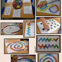 several pictures of different shapes and sizes of beads on paper with the letters h in them