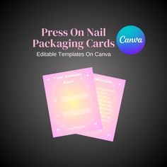 "Editable design templates for press on nail business.  Includes template for: -Nail packaging card You do not need a Canva Pro account for this template. Text, fonts, color, and background are editable. When printed at 4x3 they can display 1 set  How to access the file after purchasing: 1. Go to \"Purchases and Reviews\" under your Etsy profile through Etsy.com. You will not be able to access it through the Etsy app. 2. Find the \"Downloaded Files\" button next to your order. THIS IS A DIGITAL Card Clips For Long Nails, Press On Nail Display Cards, Nail Business Packaging, Press On Packaging Ideas, Press On Nails Card, Press On Business, Press On Nails Packaging Ideas, Press On Nails Business, Nail Tech Business Cards