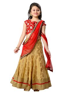 Beautiful Beige K and U Kids Lehenga Choli Kids Indian Wear, Lehenga Red, Half Saree Designs, Lehenga Choli Online, Kids Dresses